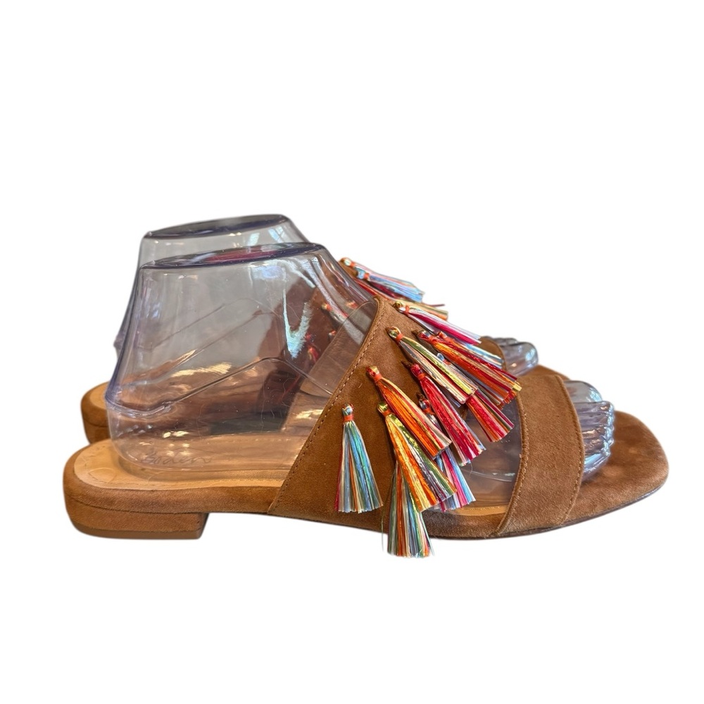 Boden Tassel Suede Sandal in Ginger Snap  Size 8 colorful Tassel EUC
